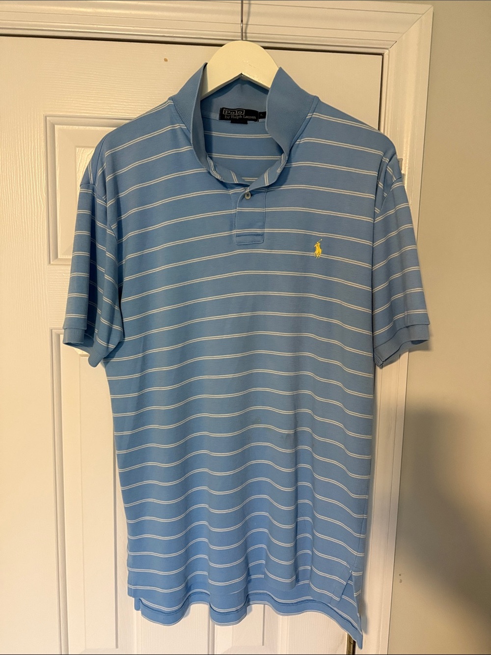 Polo by Ralph Lauren Sky Blue & White Striped Polo with Yellow Pony